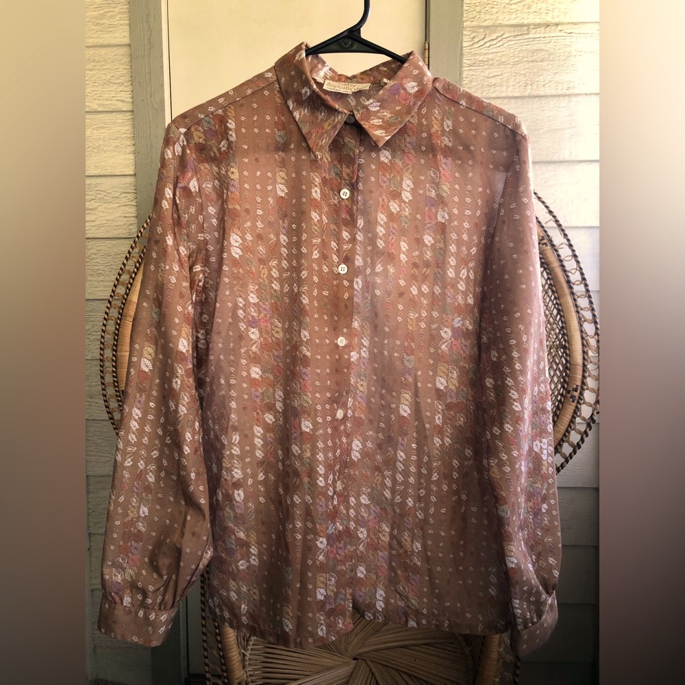 Vintage 80s/90s Fall Themed Long Sleeve Button Up Blouse Cottagecore